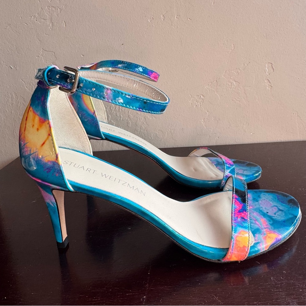 Stuart Weitzman NuNaked Sandals in Surf Paintball Patent
